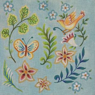 Folk Flower Pattern - light blue by Fleur de Paris (thumbnail)