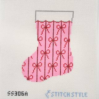 Red Bow 13 Mesh Mini Stocking — Pink by Stitch Style Needlepoint (thumbnail)