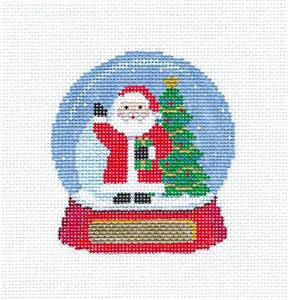 Snow Globe Christmas ~ SANTA & TREE SNOW GLOBE handpainted 18 Mesh Needlepoint Canvas Ornament by Susan Roberts by Susan Roberts Needlepoint (thumbnail)