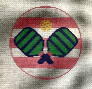 Pickle Ball on Stripes Ornament by NDLPT Designs (thumbnail)