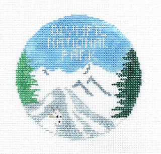 Travel Round ~ Olympic National Park 4" Rd. handpainted 18 mesh Needlepoint Canvas by Kathy Schenkel by Kathy Schenkel (thumbnail)