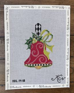 Red Swirls & Lime Bow Handbell by Kelly Clark Needlepoint (Colonial Needle) (thumbnail)