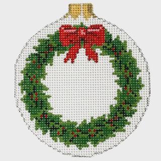 Holly Wreath, 3.25" Ornament by Susan Roberts Needlepoint (thumbnail)