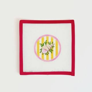 Mini Round - Snail on Pink Cabana Stripes by Kate Dickerson Needlepoint Collections (thumbnail)