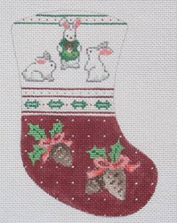Three Bunnies/Holly/Pine Cones Mini Stocking by MM Designs (thumbnail)