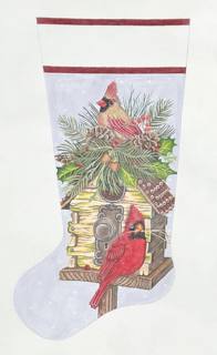 cardinal & log house stocking by Melissa Shirley Designs (thumbnail)