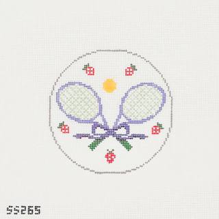 Wimbledon Rackets and Strawberries Round by Stitch Style Needlepoint (thumbnail)