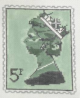 queen elizabeth stamp with stitch guide, green by Stitch Style Needlepoint (thumbnail)
