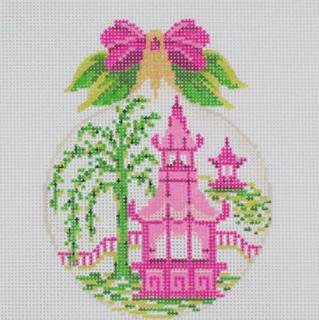 M-KAH 49-18 Pink Pagoda Kissing Ball by Kelly Clark Needlepoint (Colonial Needle) (thumbnail)
