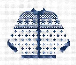 Sweater ~ Snowflakes Blue & White KNITTED CARDIGAN SWEATER 13 Mesh handpainted Needlepoint Canvas by Silver Needle by Silver Needle (thumbnail)