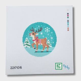 Rudolph Snow Globe Round Canvas by Needlepaint (thumbnail)