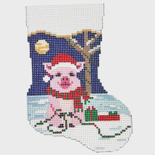 Pig in Lights, Mini Stocking by Susan Roberts Needlepoint (thumbnail)