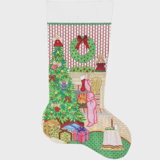 7317 Girl at Fireplace Stocking on 18 by Alexa Needlepoint Designs (thumbnail)