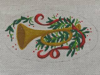 Christmas Ornament - Toy Trumpet w/ Ribbon n Greenery by Kate Dickerson Needlepoint Collections (thumbnail)