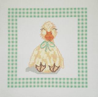 Duck Lovey with Green Gingham Border by melissa loves needlepoint (thumbnail)