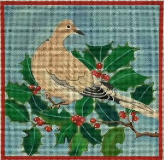 Dove in Holly Branch w/ berries by Kate Dickerson Needlepoint Collections (thumbnail)