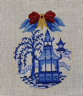 Blue Pagoda Kissing Ball by Kelly Clark Needlepoint (Colonial Needle) (thumbnail)
