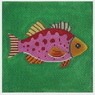 Fish Coaster - Pink on Green by Colors of Praise Art Studio (thumbnail)
