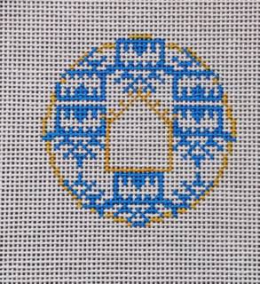 French Blue/White Pagoda Print 3" Insert by Anne Fisher Needlepoint (thumbnail)
