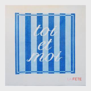 'Toi Et Moi' Pillow Hand Painted Needlepoint Canvas: Blue by La Fete Needlepoint (thumbnail)