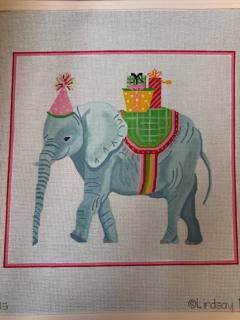 Party Animal Elephant with Gifts and Pink Party Hat by Kate Dickerson Needlepoint Collections (thumbnail)