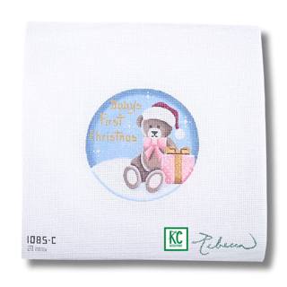 Baby's First Christmas Girl Teddy Bear Round by Rebecca Wood Designs (thumbnail)