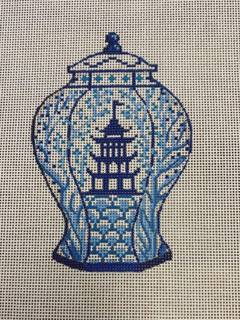 ginger jar w/pagoda by Kate Dickerson Needlepoint Collections (thumbnail)