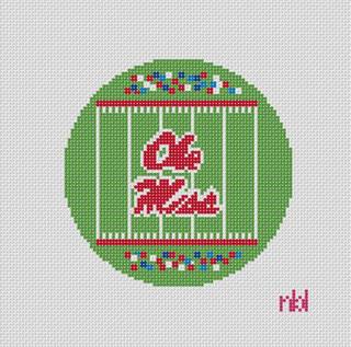 Needlepoint by Laura Ole Miss Football Field Round Canvas by Needlepoint by Laura (thumbnail)