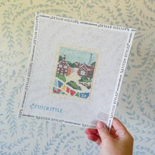 Barcelona Parc Guell Travel Stamp Canvas by Stitch Style Needlepoint (thumbnail)