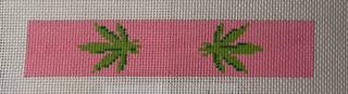 Key Fob – Green Weed Leaves on Pink by Kate Dickerson Needlepoint Collections (thumbnail)