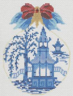 Oriental - Blue Pagoda by Kelly Clark Needlepoint (Colonial Needle) (thumbnail)
