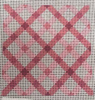 Planet Earth 3” Square Insert – Double Criss Cross Gingham – pinks with turquoise letter by Kate Dickerson Needlepoint Collections (thumbnail)