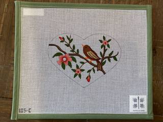 Crewelwork Bird Heart with stitch guide by Patricia Sone (thumbnail)