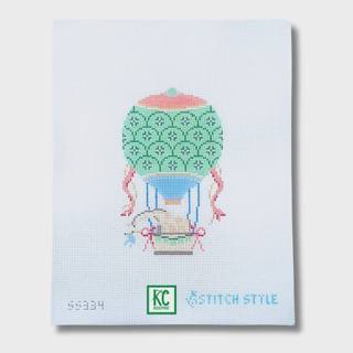 Green and Blue Hot Air Balloon with Giraffe Canvas by Stitch Style Needlepoint (thumbnail)