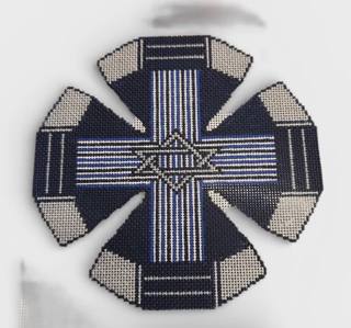 Blue White Striped Kippa by Gone Stitching (thumbnail)