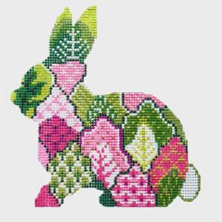 Tobacco Leaf Bunny - Pink and Green by Kelly Clark Needlepoint (Colonial Needle) (thumbnail)