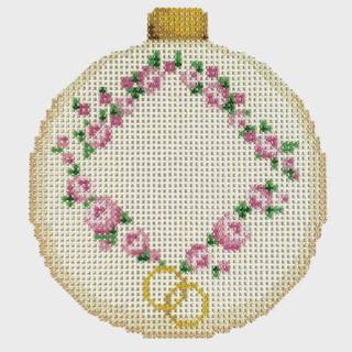Rosebud Wreath Monogram Ornament by Two Sisters Needlepoint (thumbnail)