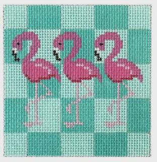 Pink Flamingo On Aqua Insert by Two Sisters Needlepoint (thumbnail)