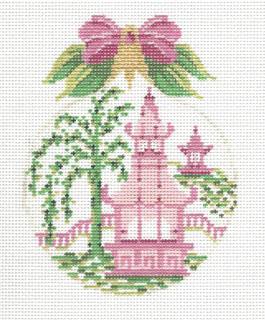 Oriental - Pink Pagoda by Kelly Clark Needlepoint (Colonial Needle) (thumbnail)