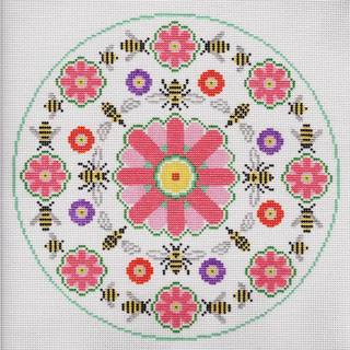 Flowers & Bees Pillow Canvas by Doolittle Stitchery (thumbnail)