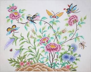Chinese Birds, Butterflies & Peonies PL-119 by Kate Dickerson Needlepoint Collections (thumbnail)