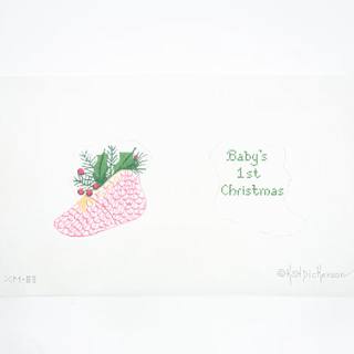 Pink Fishnet Bootie "Baby's 1st Christmas" by Kate Dickerson Needlepoint Collections (thumbnail)