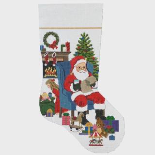 Someone's Peeking, Girl, Stocking by Susan Roberts Needlepoint (thumbnail)