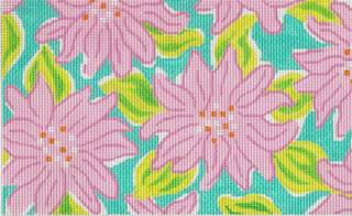 Clutch - Lilly-inspired Chrysanthemums - pink, greens, & turquoise by Kate Dickerson Needlepoint Collections (thumbnail)