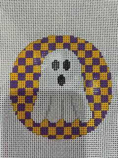 Ghost on purple and orange checks by Kristine Kingston (thumbnail)