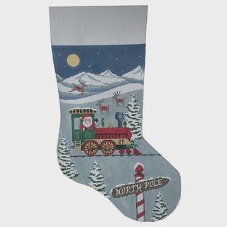 Santa's Train Engine Stocking by Susan Roberts Needlepoint (thumbnail)