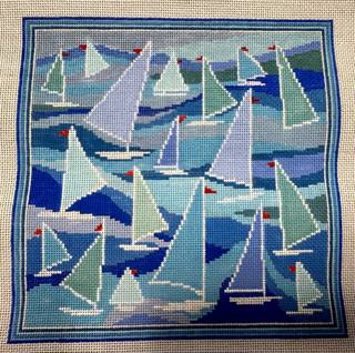 Sailboats Pillow by Doolittle Stitchery (thumbnail)