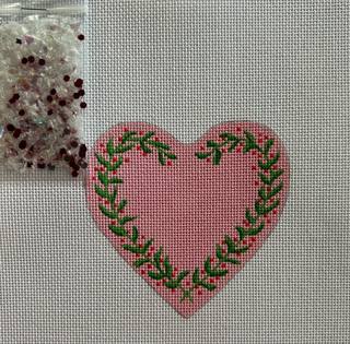 Heart Mini w/clear dome/confetti - Heart Vine w/berries by Kate Dickerson Needlepoint Collections (thumbnail)