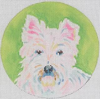 Megan Carn Ornament/Mini – Westie – on light green MC-OM-01 by Kate Dickerson Needlepoint Collections (thumbnail)