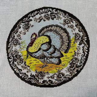 The Gingham Stitchery Kate Woodward Transferware Turkey Pillow Needlepoint Canvas by The Gingham Stitchery (thumbnail)